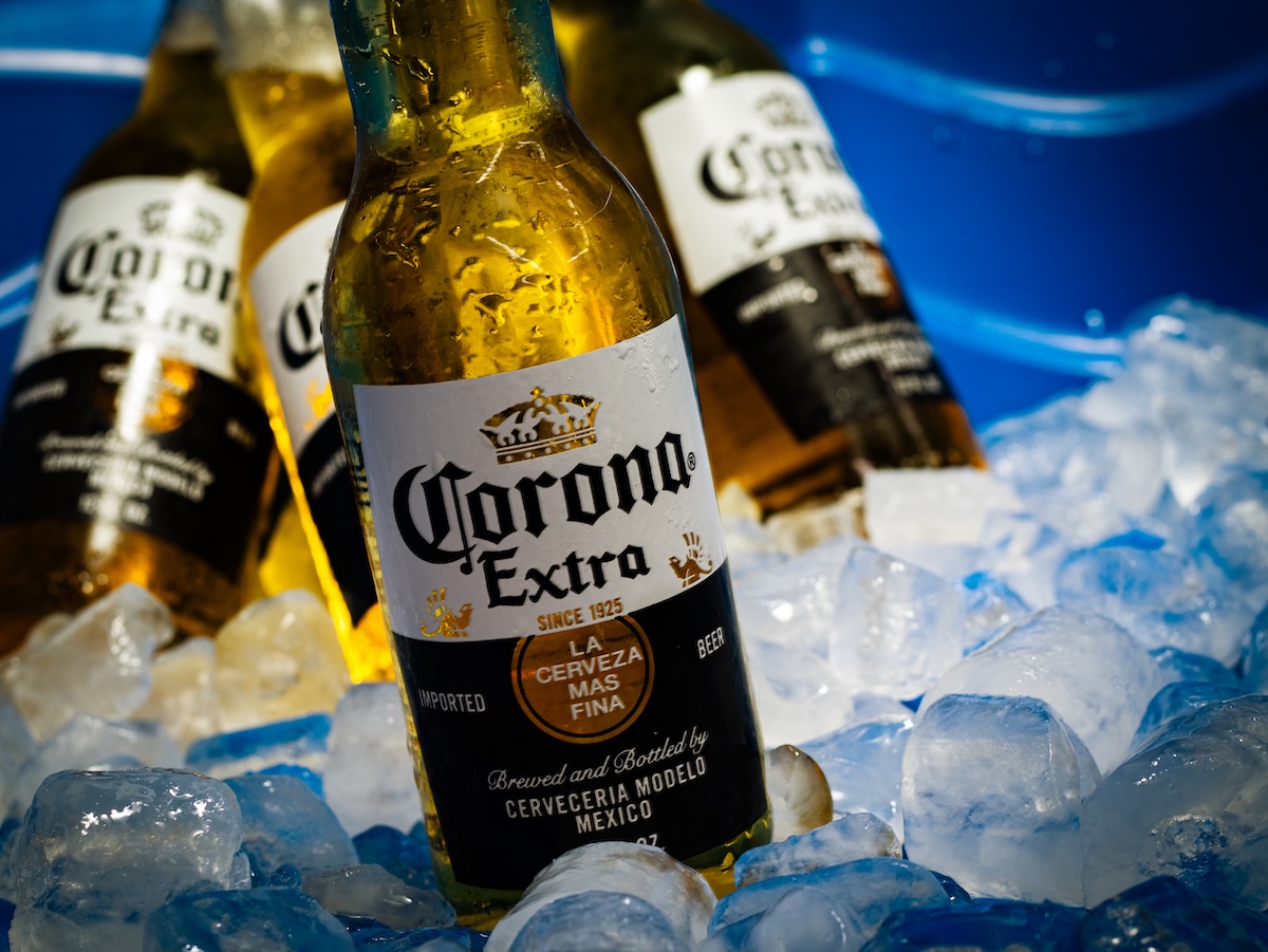 Corona beer lineup with ice