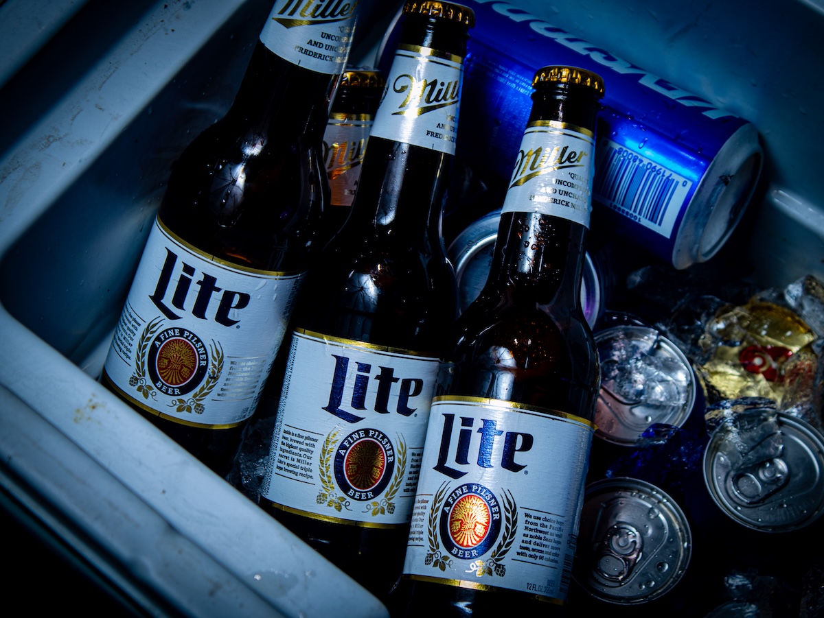 Miller Lite in cooler top view