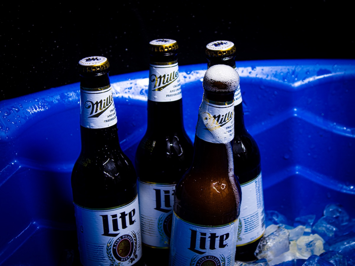 Foamy bottle in ice bin