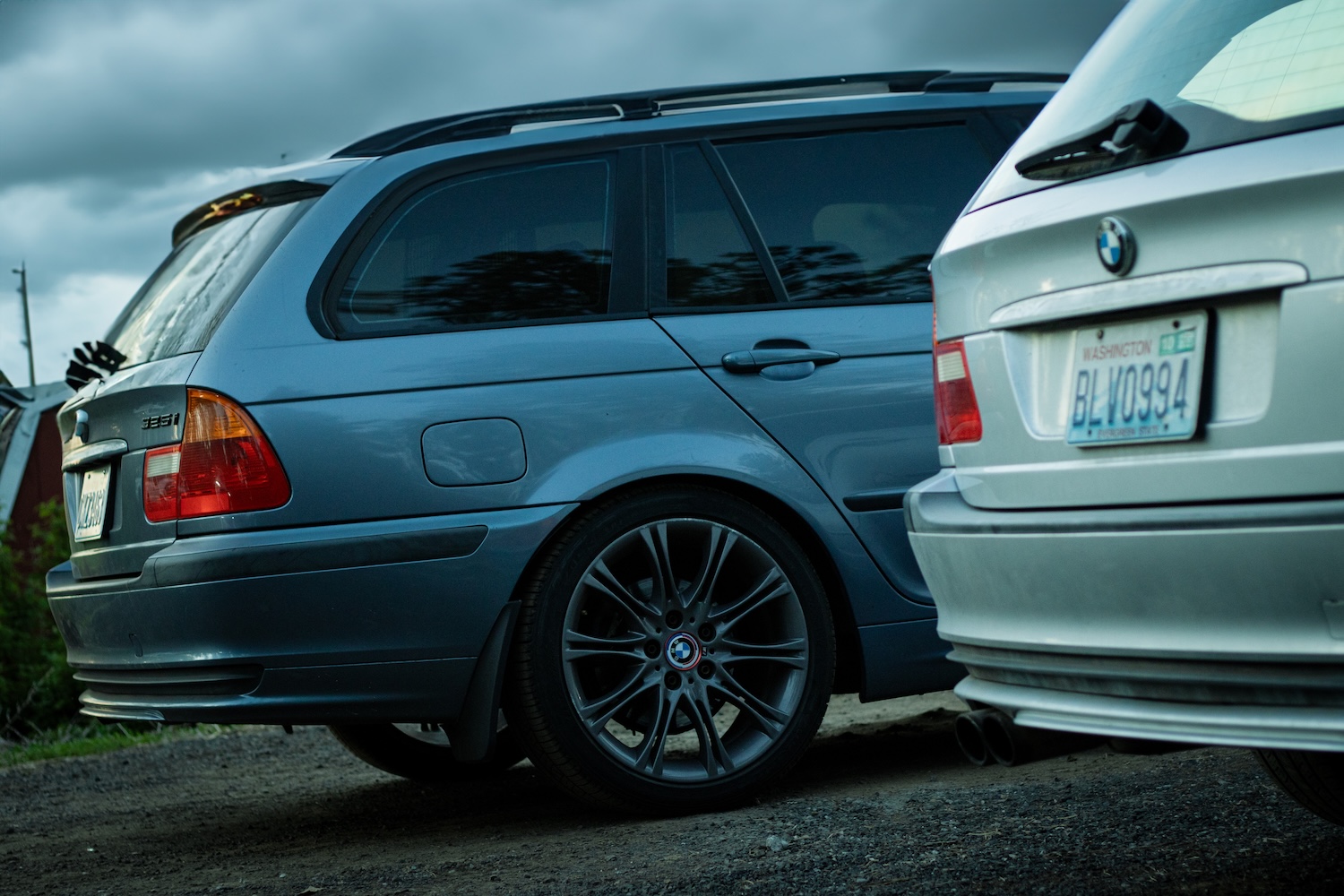 BMW E46 parked under heavy tree shadow