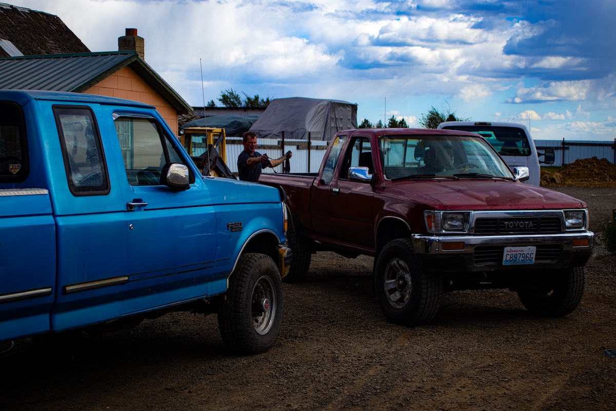 Shot of truck and car side-by-side